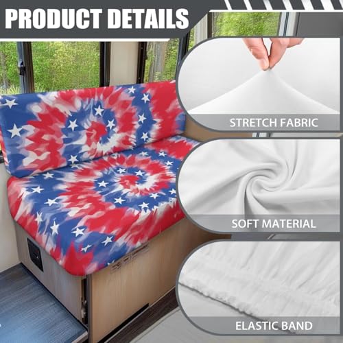 NDISTIN Blue&Red Tie Dye Camper Couch Cushion Covers Dinette 2Pcs Camper Couch Cover for RVS Anti-Slip Stretchy Rv Seat Covers Dinette Booth Cushions for RV Camper Car Bench Seats - color: Blue&red Tie Dye