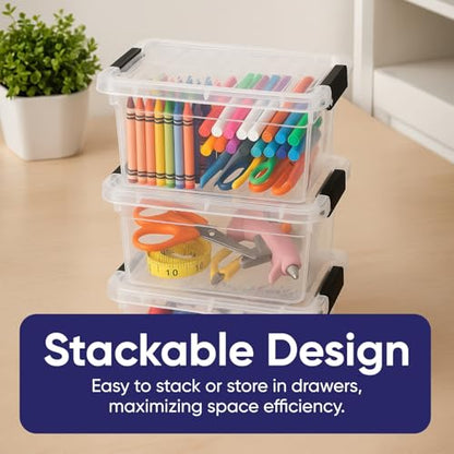 Superio Mini Storage Container Plastic Crayon Box Art Supplies and Sewing Case Stackable Clear Small Organizer for Beads, Stationery, Chalk, and Food, 1.05 Quart, 2 Pack - size: 1.05 Quarts, style: 2 Pack