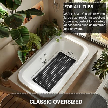 TEESHLY Bath Mat for Tub & Shower, Non Slip Soft Bathmat with Suction Cups & Drain Holes, Machine Washable Bathtub Floor Liner Mats for Bathroom, 35x16 Inch, Black - color: Black (Opaque)