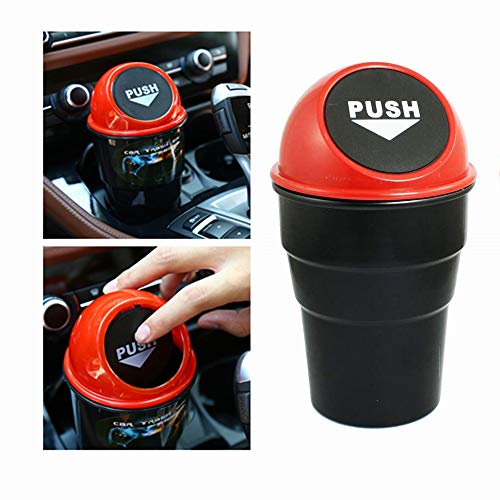 Mini Car Auto Garbage Trash Can Automotive Vehicle Waste Storage Fits Cup Holder for Office Desk Trash Can (Red) - color: Red