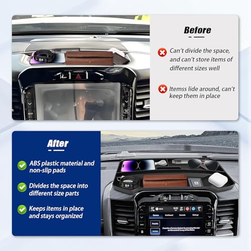 12 inches and 14.4 inches Screen Dashboard Storage Organizer Compatible with Dodge RAM 1500 2019-2026, Anti-Slip Silicone Dashboard Tray Replacement Accessories