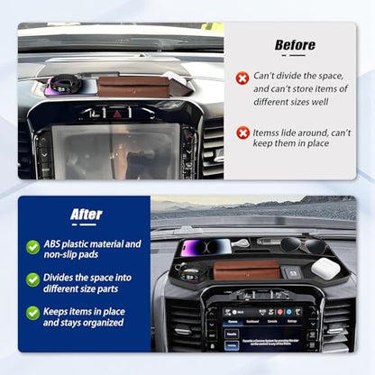 12 inches and 14.4 inches Screen Dashboard Storage Organizer Compatible with Dodge RAM 1500 2019-2026, Anti-Slip Silicone Dashboard Tray Replacement Accessories