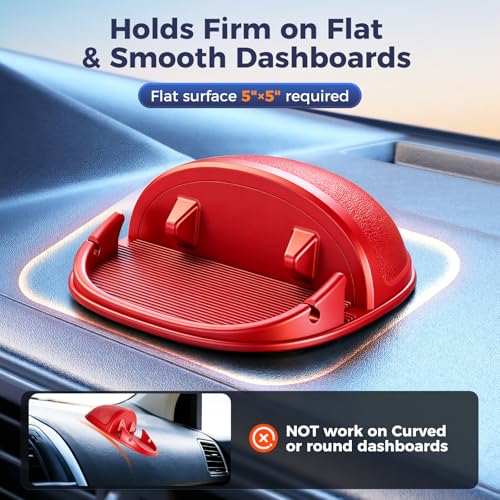 Loncaster Car Phone Holder, Car Phone Mount Silicone Car Pad Mat for Various Dashboards, Slip Free Desk Phone Stand Compatible with iPhone, Samsung, Android Smartphones, GPS Devices and More (Red) - color: Red