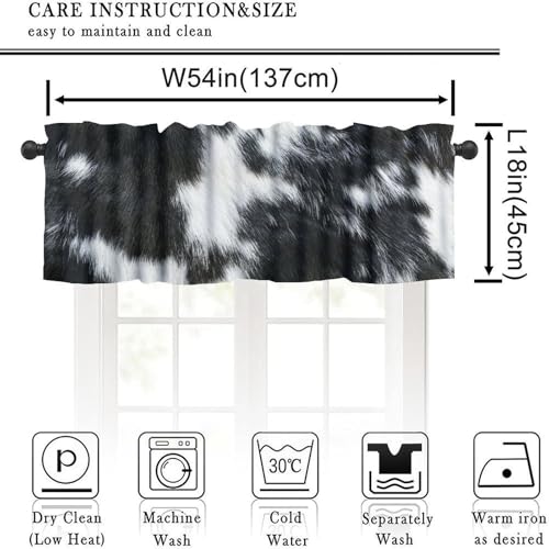 Cowhide Curtain Valance, Cute Animals Skin Cow Fur Rustic Western Farm Black White Cowhide Print Blackout Window Valance for Kitchen Bedroom Living Room, 54x18inch - color: Cowhide-4
