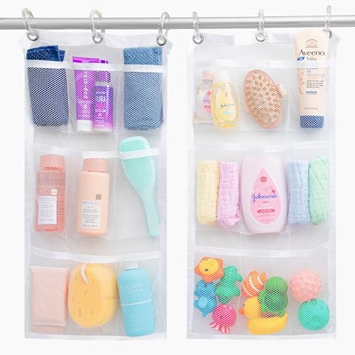 Handy Laundry Hanging Shower Organizer (2-Pack) - 9-Pocket - Mesh Caddy with Deep Storage Pockets for Organizing Bathroom Toiletries and Kids Bath Toys - Hang on Existing Shower Curtain Rings - color: Hanging White 2-Pack