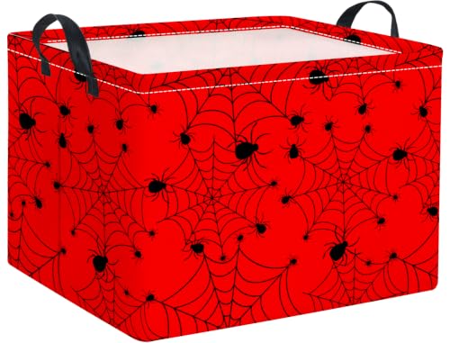 Rectangular Valentines Basket Fabric Storage Bin Storage Boxes Collapsible Storage Basket for Clothes Books Shelves Basket(Red Spider Webs) - color: Red Spider Webs