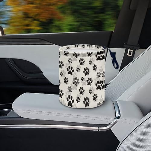 Renewold Car Trash Can Car Trash Bag Foldable Hanging Dog Paw Black Beige Trash Bin Garbage Can Adjustable Button Straps Home Office Camping Picnic Beach Storage Organizer Bag Container - color: Dog Paw Black Beige