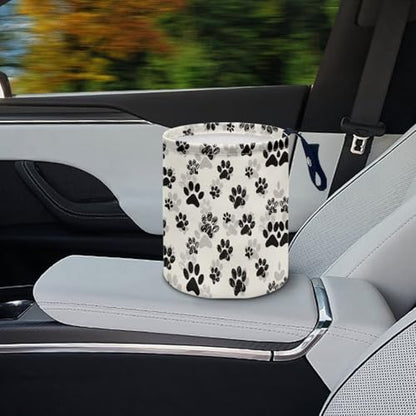 Renewold Car Trash Can Car Trash Bag Foldable Hanging Dog Paw Black Beige Trash Bin Garbage Can Adjustable Button Straps Home Office Camping Picnic Beach Storage Organizer Bag Container - color: Dog Paw Black Beige