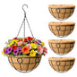 EIMQUVW Outdoor Hanging Planter(4-Pack) Black Metal Hanging Baskets with Coconut Fiber Lining 16 inch Round Chain Flower Pots for Patio Garden Greenery Decoration - size: 16 Inch, style: Circular