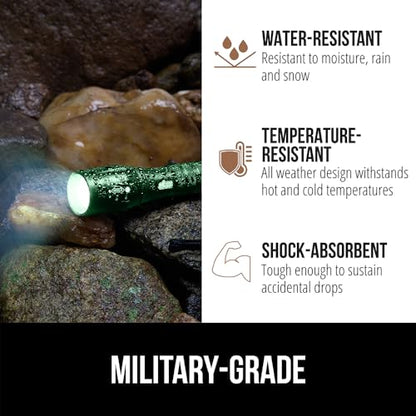 GORILLA GRIP Powerful LED Tactical Flashlight, 750 FT High Lumens 5 Adjustable Modes, Water Resistant, Ultra Bright Zoom Flashlights, Small Mini Flash Light, Camping, Night Dog Walking, Green - color: Hunter Green