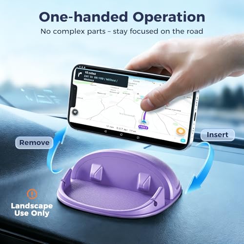 Loncaster Car Phone Holder, Car Phone Mount Silicone Car Pad Mat for Various Dashboards, Slip Free Desk Phone Stand Compatible with iPhone, Samsung, Android Smartphones, GPS Devices More (Purple) - color: Purple