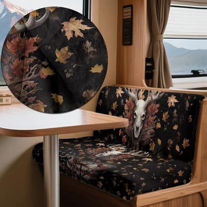 Deer Skull Maple Leaf Print 2 Pcs RV Dinette Cushion Covers Thickened Camper Seat Covers Dinette Booth Stretch Loveseat Sofa Chair Cover Furniture Protector for RV Camper Car Bench - color: Deer Skull Maple Leaf