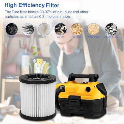DCV581H Vacuum Filters for Dewalt DCV580H DCV581H DCV5801H 20V Vacuum, Washable Reusable High Efficiency Replacement Filter 4 Pack