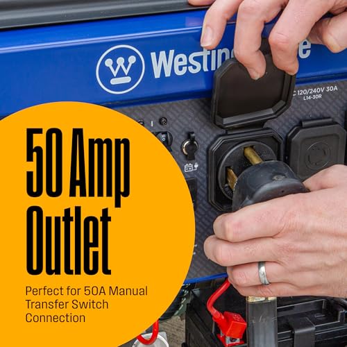 Westinghouse Outdoor Power Equipment 12500 Peak Watt Home Backup Portable Generator, Remote Electric Start with Auto Choke, Transfer Switch Ready 30A & 50A Outlets, Gas Powered - style: 12500 Watts - Gas Only