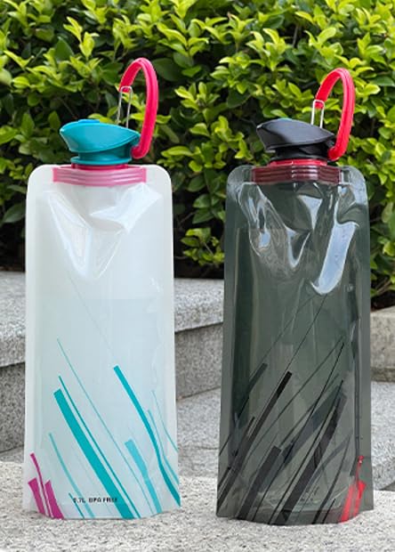 2Pcs 22oz(650ml) Collapsible Water Bottle, Portable PE Water Bag Bottle for Outdoor Use