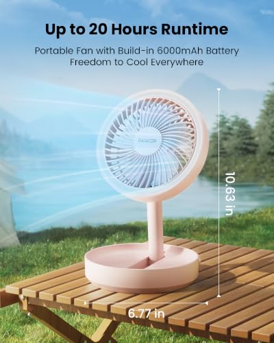 Gaiatop Foldable Small Desk Fan, 6000mAh Battery Powered Portable Fan with LED Night Light, USB Rechargeable, Bedroom Office Dorm Travel Camping Essentials, Cruise Gifts for Women Girls Mom, Pink - color: Pink