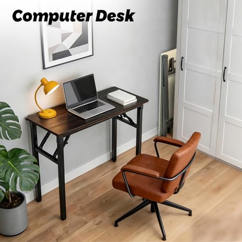 Folding Desk, 39 Inch Foldable Computer Table No Assembly Required,Black Walnut Small Desk for Home Office,Space-Saving Table for Bedroom, Dorm, RV - color: Black