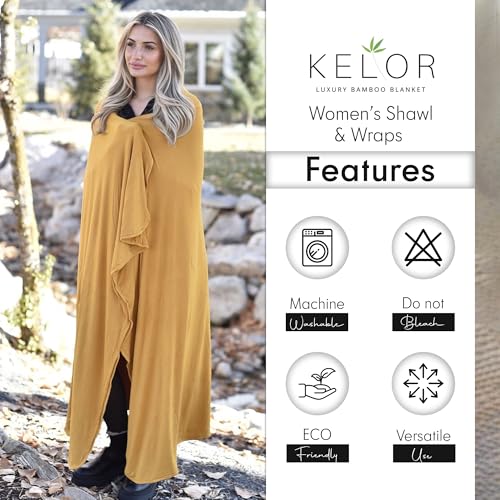 K E L O R Luxury Cooling Travel Blanket - Stretchy, Lightweight Soft & Breathable Shawl Wraps for Women - color: Golden, size: Single-Sided