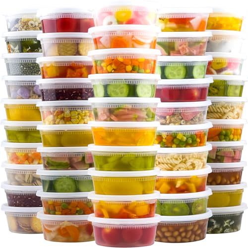 Dealusy 50 Set 8 oz Deli Containers with Lids, Leak-Proof BPA Free Plastic Take Out Bowls, Food Storage Containers for Takeout Meal Prep Storage, Freezer, Microwave & Dishwasher Safe - size: 8 oz