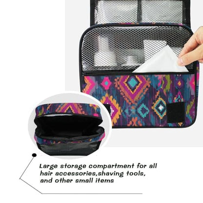 Boho Aztec Hanging Toiletry Makeup Bag Travel Organizers Toiletries Cosmetics Bag for Women Men - color: Aztec