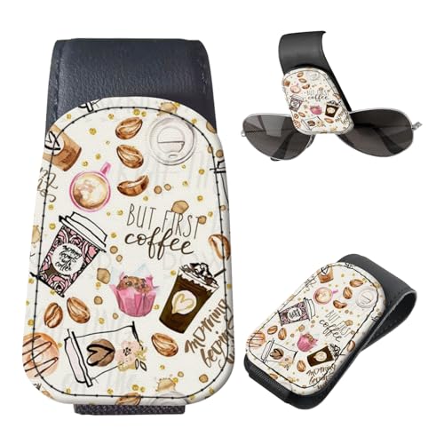 Sunglasses Holder for Car Visor, PU Leather Glasses Clip Organizer, Cute Magnetic Eyeglass Holder for Vehicle Sun Visor, Car Interior Accessory for Women & Men Coffee Bean Pattern - color: Coffee Bean Pattern