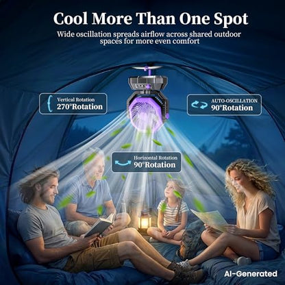 AJVV Camping Fan with Light, Remote and Oscillation, Battery Powered Hanging Tent Fan, Rechargeable Portable for Camp, Outdoor, Emergencies, Fishing, RV Travel, Jobsite - color: Purple