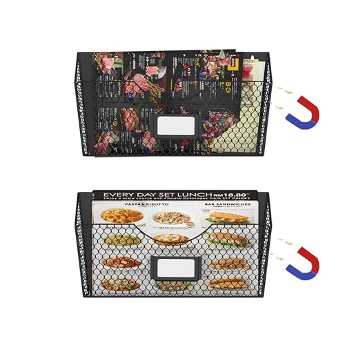 Magnetic File Organizer,Menu Letter Literature Holder,Refrigerator, Whiteboard, Paper Organizer, Mail Folder Magazine Rack,Wall Mount Hanging Organizer (BLACK) - color: BLACK