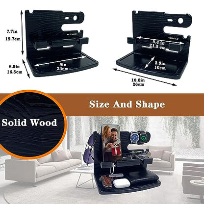 VEIYAILU Gifts for Men Dad Women Husband Boyfriend Him Nightstand Organizer for Men Wood Phone Docking Station Birthday Gifts (Black) - color: black