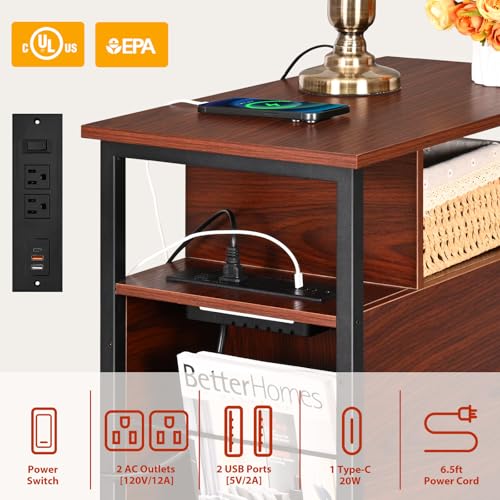 Livofloral Narrow Side Tables with Charging Station, Narrow End Table with Wooden Drawers, USB Ports and Power Outlets, Nightstand and Bedside Table for Bedroom, End Tables Living Room, Espresso - color: Espresso