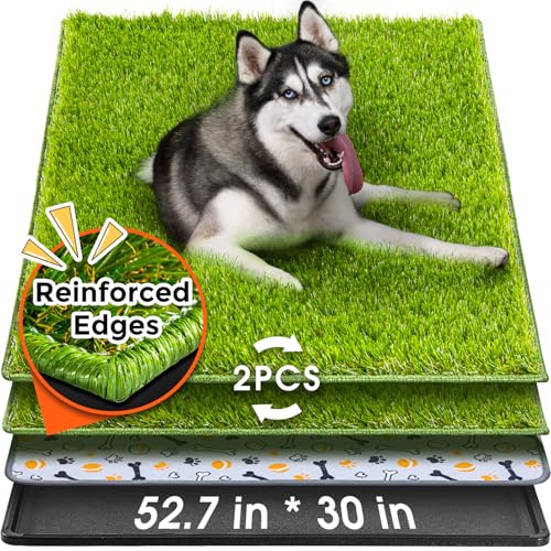 Hompet Dog Grass Pad with Tray Large, 52.7"x30", 2 Reusable Artificial Turf for Dogs Potty, Waterproof Non-Slip Washable Pee Pads, Quickly Absorbency Portable Dog Litter Box for Indoor/Outdoor Use - color: Black, size: 52.7 x 30"