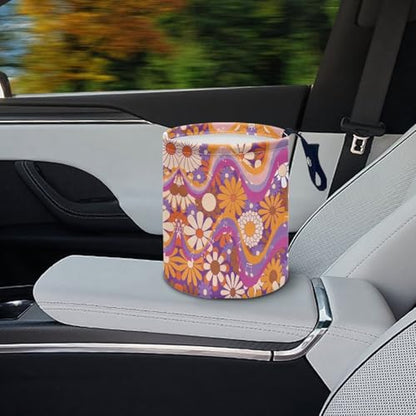 Renewold Waterproof Car Trash Can, Hippie Daisy Swirl Boho Car Garbage Can with Button Straps, Trash Bin for Any Vehicles, Auto Waster Container, Camping Picnic Travel Desktop Storage Bag Organizer - color: Hippie Daisy Swirl Boho