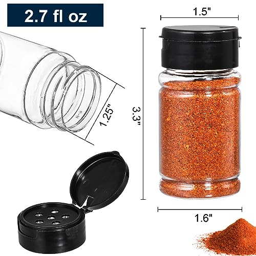 Tosnail 36 Pack 2.7 Oz Small Plastic Spice Bottles with Black Shaker Lids and Labels, Empty Plastic Jars with Lids, Seasoning Shaker Containers for Travel, Camping, Glitter, Gift, Party Favors - Clear