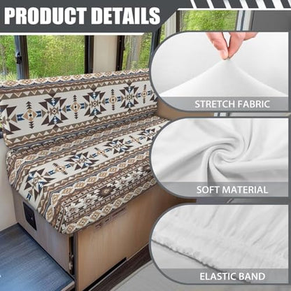 RV Dinette Cushion Covers Aztec Tribal Geometric Camper Cushion Cover 2 Pack RV Seat Covers Dinette Booth Cushions Stretchable Washable Couch Cover for RV Camper Car Bench Replacement - color: Aztec Tribal Geometric