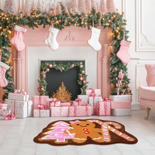 Drydiet Christmas Gingerbread Man Bathroom Rug Cute Xmas Candy Cane Christmas Tree Door Mat Bath Mat Shower Bathroom Decoration Rug Non Slip Washable - style: Gingerbread Man