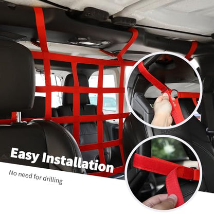 Rear Seat Cargo Net Pet Barrier Compatible with Jeep Wrangler JK JL Gladiator JT 2 Door 4 Door 2007-2024 (Red) - color: Red