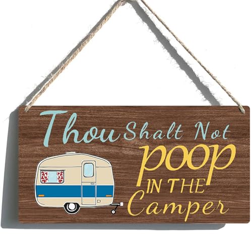 Funny Camping Signs for Camper, RV Wall Decor for Inside Camp Signs - Thou Shalt Not Poop In The Camper Sign - Campers Decorations Bathroom No Pooping Signs - Travel Trailer Decor - color: 3CampingSign
