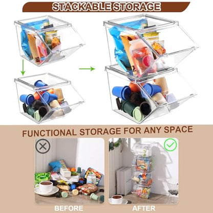 Yerliker 8 Pcs Clear Plastic Storage Bins with Lids Large Stackable Pantry Storage Organizer Bins Kitchen Organization Cabinet Organizers Ideal Containers for Fridge Kitchen abinets Bathroom