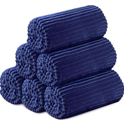 Buryeah 6 Pcs Flannel Throw Blanket Bulk 50 x 60 in Sleepover Blanket Outdoor Wedding Throw Lightweight, Oeko-tex Standard 100 Certified for Sofa Homeless Gifts (Navy) - color: Navy