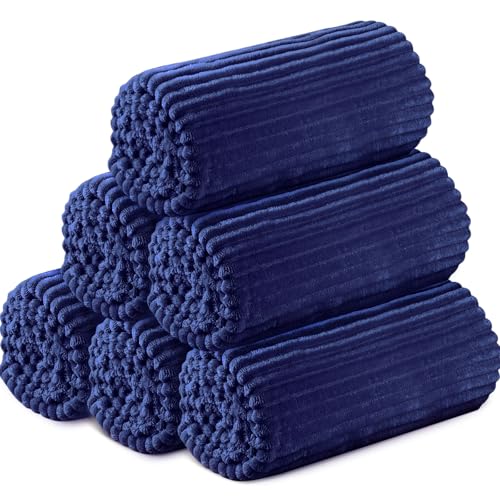 Buryeah 6 Pcs Flannel Throw Blanket Bulk 50 x 60 in Sleepover Blanket Outdoor Wedding Throw Lightweight, Oeko-tex Standard 100 Certified for Sofa Homeless Gifts (Navy) - color: Navy