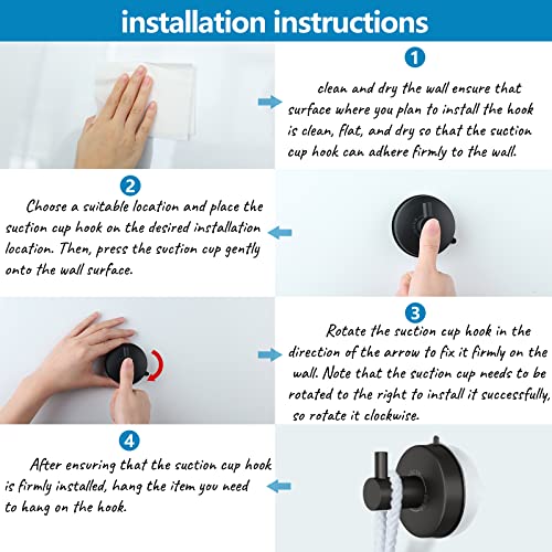 DGYB Suction Cup Hooks for Shower 4 Packs Black Towel Hooks for Bathrooms Wall Robe Loofah Hook for Hanging (NEW-Black 4Pcs) - color: NEW-Black 4Pcs