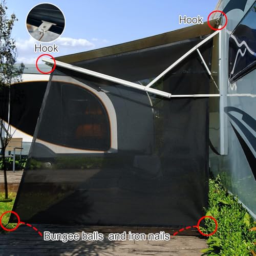 RV Awning Side Shade 9'X7',Black Mesh RV Awning Sun Shade Screen,Universal Trailer Sunshade Screen with Complete Kits,Improves Shadow and Privacy. - color: Black With Zipper, size: 9'X7'Side Shade Screen