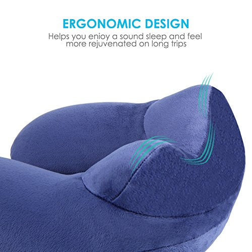 Inflatable Travel Pillow for Airplane, Soft Velvet Inflatable Travel Neck Pillow for Airplanes, Train, Car, Home and Office with Packsack & Comfortable Velvet - Blue - color: Blue