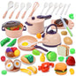 CUTE STONE 51-Piece Mini Play Kitchen Accessories for Kids, Pretend Cooking Playset with Pots, Pans, Utensils, Cutting Fun Fruits & Veggies, Learning Gift for Toddlers, Girls & Boys - style: Purple Cooking Set