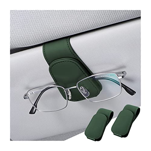 zipelo Sunglasses Holder for Car Sun Visor, 2 PCS Magnetic Leather Eyeglass Hanger, Sun Glasses Mount Clip on Visors, Ticket Card Cash Organizer, Auto Interior Accessories (Black Green) - color: Black Green, size: 2 PCS