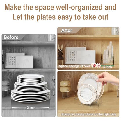 Boloyo Acrylic Disposable Plate Dispenser, Clear Plate Dispenser for 5-12 Inches Paper Plastic Foam Plate Storage Organizer Rack Holder for Cabinet, Countertop, Rv or Outdoor Use