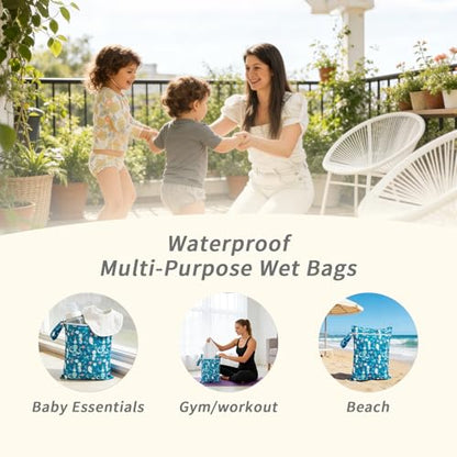 Happy Flute 3 Set Wet Bag Storage Bag Zipper Waterproof Washable | Travel Bags, Beach, Pool, Gym Bag for Cloth Diaper, Swimsuits & Wet Clothes for Baby,11.8x15.7inch - color: YMX002-S14