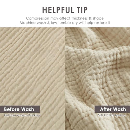 EMME Cotton Blanket King Size for Bed Soft Muslin Blankets 108"x90" Beige Lightweight Breathable Layering Bedspread Coverlet All Season Gauze - color: 02 - Beige, size: King (108" x 90")