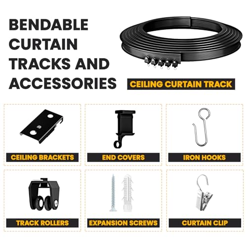 Flexible Ceiling Curtain Track Ceiling Mount, Curved Curtain Rod, Sliding Curtains Track, Room Divider, Shower Curtain Rod, Wall Divider, 16.4 FT/ 5 M, Black - color: Black, size: 5 M/ 16.4 FT