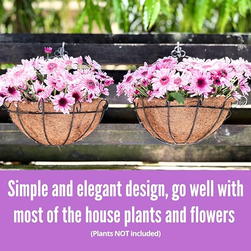 Shoplala Wall Hanging Planter for Outdoor (2 Pack, 10 Inch) Black Metal Hanging Flower Basket for Plants, Wall Planters with Coco Liner Indoor Wall Mounted Plant Holder Outside Balcony Fence Rail Deck - size: 10" (25cm) x 2 Pack