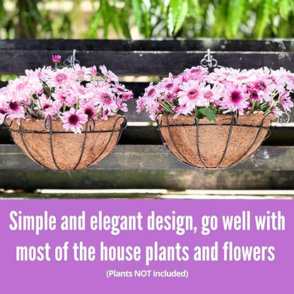 Shoplala Wall Hanging Planter for Outdoor (2 Pack, 10 Inch) Black Metal Hanging Flower Basket for Plants, Wall Planters with Coco Liner Indoor Wall Mounted Plant Holder Outside Balcony Fence Rail Deck - size: 10" (25cm) x 2 Pack